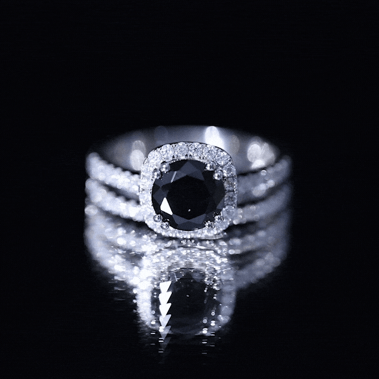 Certified 2 Carat Lab Grown Black Diamond Halo Engagement Ring with Moissanite Wedding Band AAAA ( Synthetic ) - Rosec Jewels