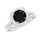 Certified 2 Carat Lab Grown Black Diamond Halo Engagement Ring with Wedding Band AAAA ( Synthetic ) - Rosec Jewels