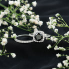 Certified 2 Carat Lab Grown Black Diamond Halo Engagement Ring with Wedding Band AAAA ( Synthetic ) - Rosec Jewels