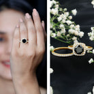 Certified 2 Carat Lab Grown Black Diamond Halo Engagement Ring with Wedding Band AAAA ( Synthetic ) - Rosec Jewels