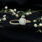 Real Ethiopian Opal Engagement Ring with Moissanite Wedding Band AAA - Rosec Jewels