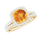 1.2 Carat Citrine Halo Wedding Ring Set with Moissanite AAA - Rosec Jewels