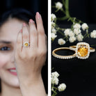 1.2 Carat Citrine Halo Wedding Ring Set with Moissanite AAA - Rosec Jewels