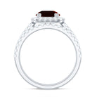 Natural Garnet Diamond Engagement Ring with Wedding Band AAA - Rosec Jewels