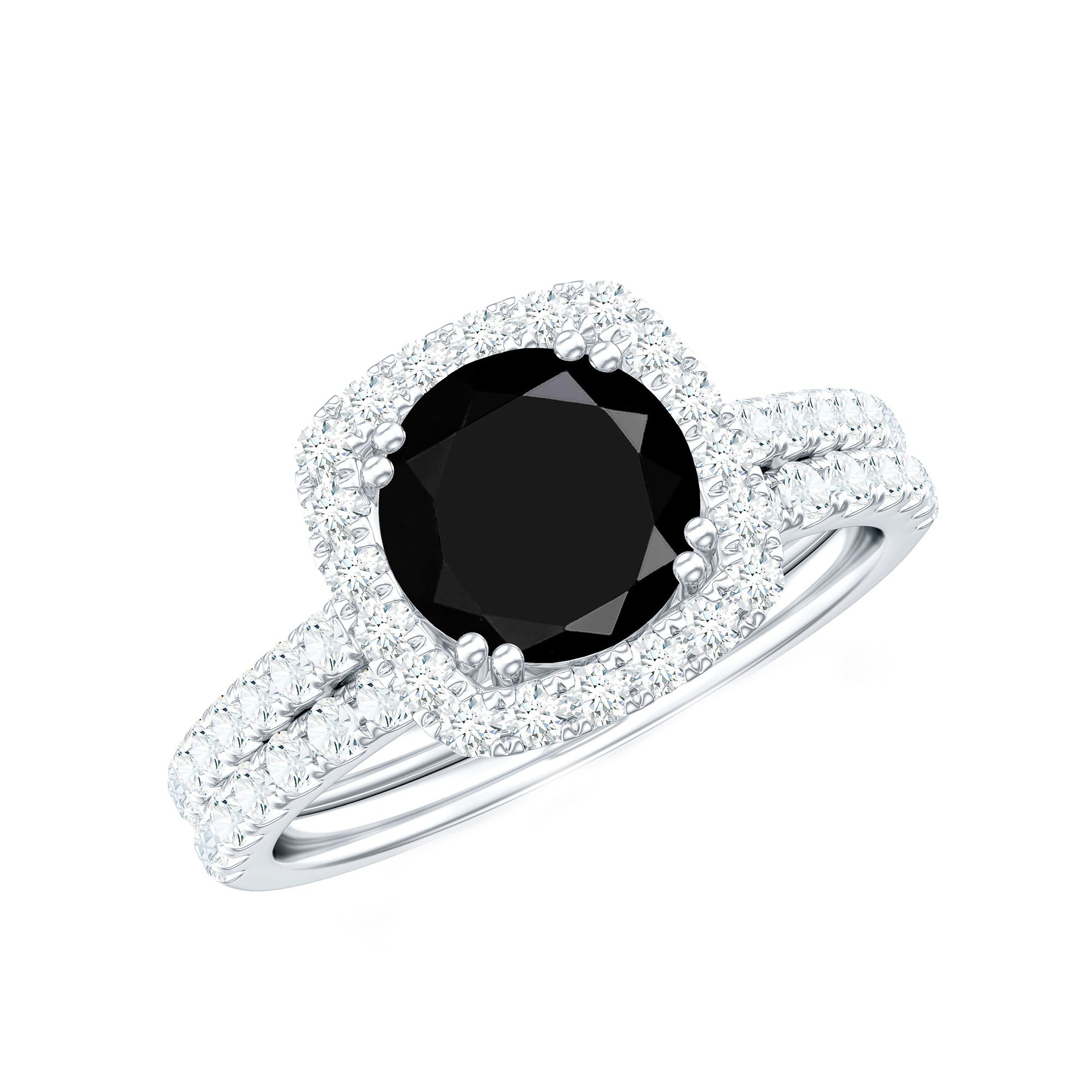 Natural Black Spinel Wedding Bridal Ring Set with Moissanite AAA - Rosec Jewels