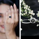 Natural Black Spinel Wedding Bridal Ring Set with Moissanite AAA - Rosec Jewels
