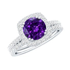 Real 1.2 Carat Amethyst Wedding Engagement Ring Set with Moissanite AAA - Rosec Jewels