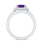 Real 1.2 Carat Amethyst Wedding Engagement Ring Set with Moissanite AAA - Rosec Jewels