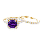Real 1.2 Carat Amethyst Wedding Engagement Ring Set with Moissanite AAA - Rosec Jewels