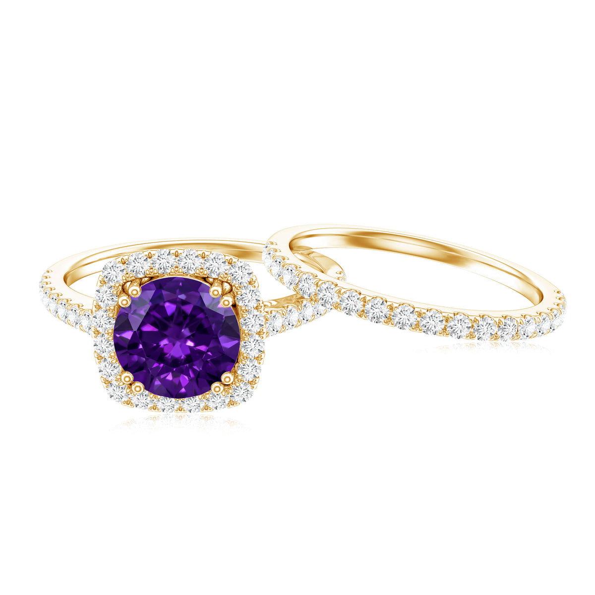 Real 1.2 Carat Amethyst Wedding Engagement Ring Set with Moissanite AAA - Rosec Jewels