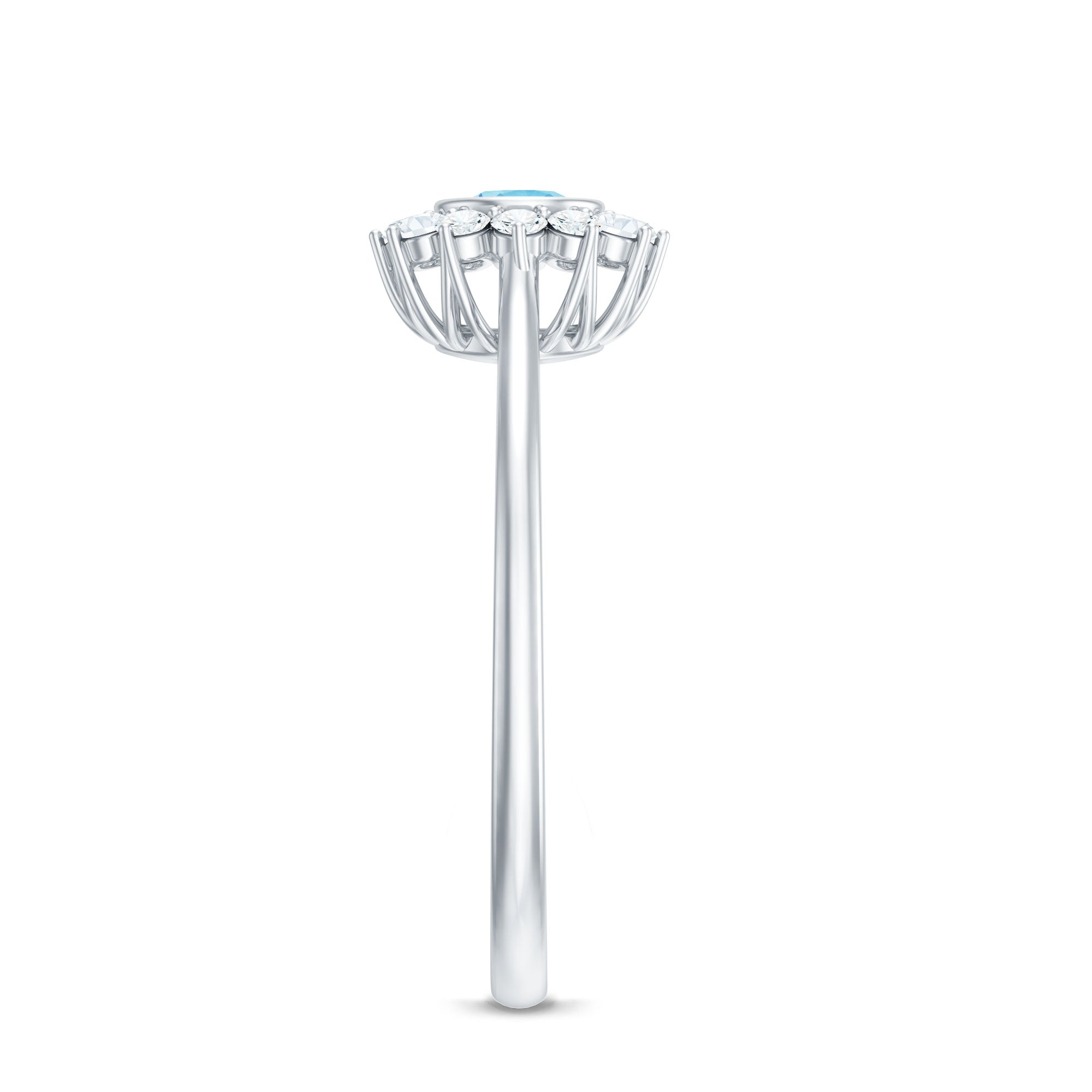 Real Round Aquamarine and Diamond Halo Promise Ring AAA - Rosec Jewels