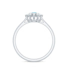 Real Round Aquamarine and Diamond Halo Promise Ring AAA - Rosec Jewels