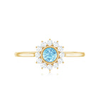 Real Round Aquamarine and Diamond Halo Promise Ring AAA - Rosec Jewels