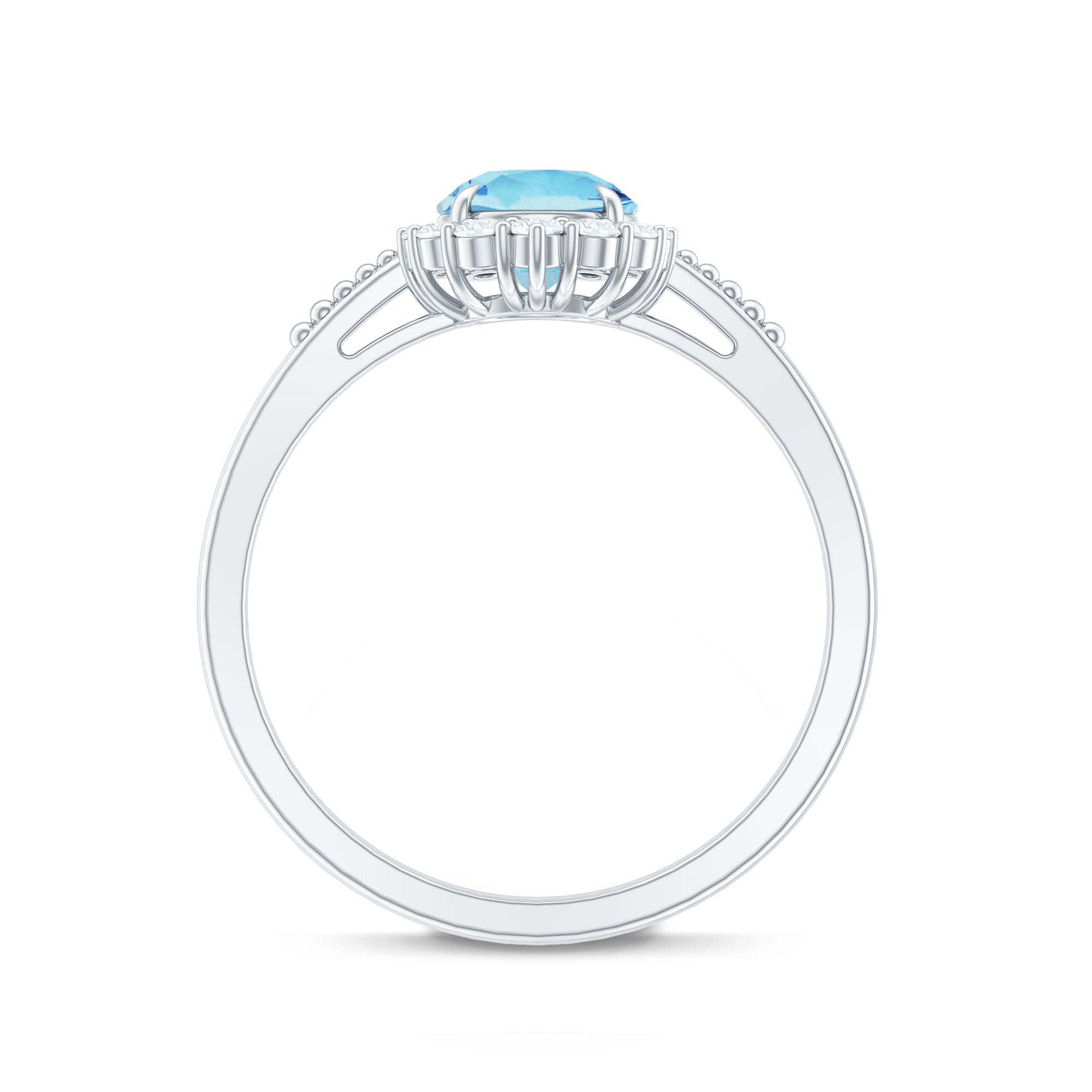 Natural 6MM Aquamarine Halo Engagement Ring with Diamond AAA - Rosec Jewels