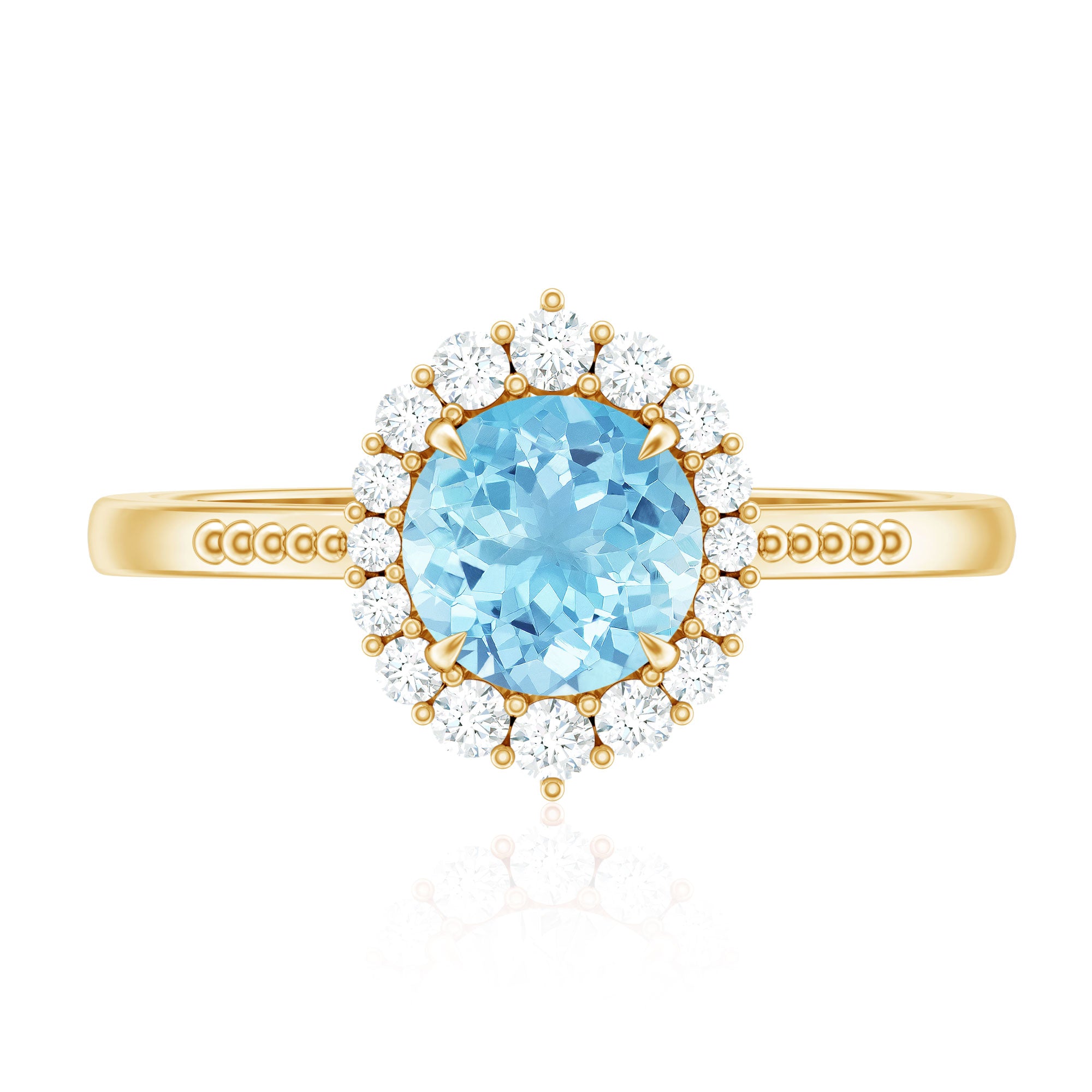 Natural 6MM Aquamarine Halo Engagement Ring with Diamond AAA - Rosec Jewels