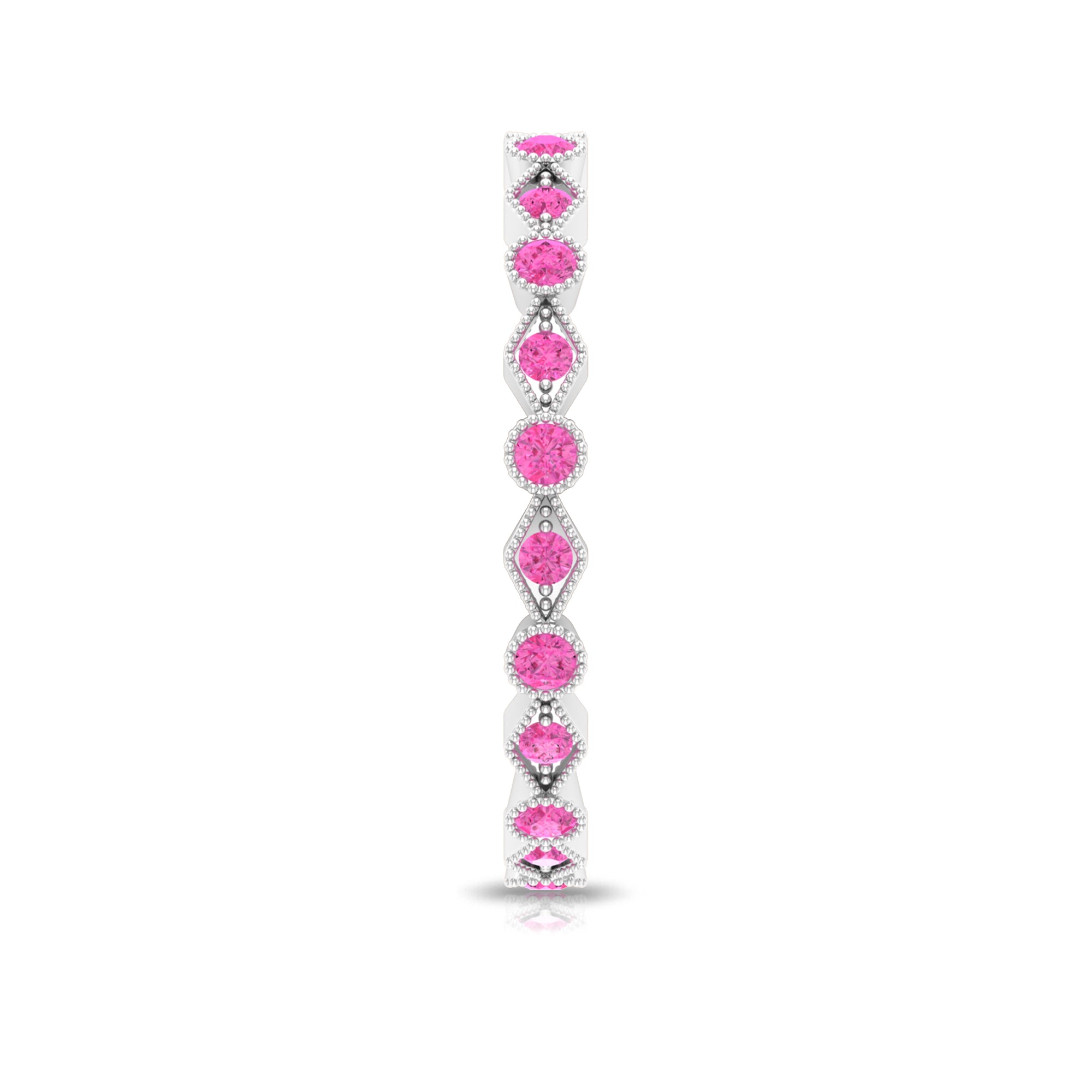 Created Pink Sapphire Stackable Eternity Ring with Beaded Shank AAAA - Rosec Jewels