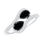 Pear Cut Black Onyx Two Stone Engagement Ring with Diamond AAA - Rosec Jewels