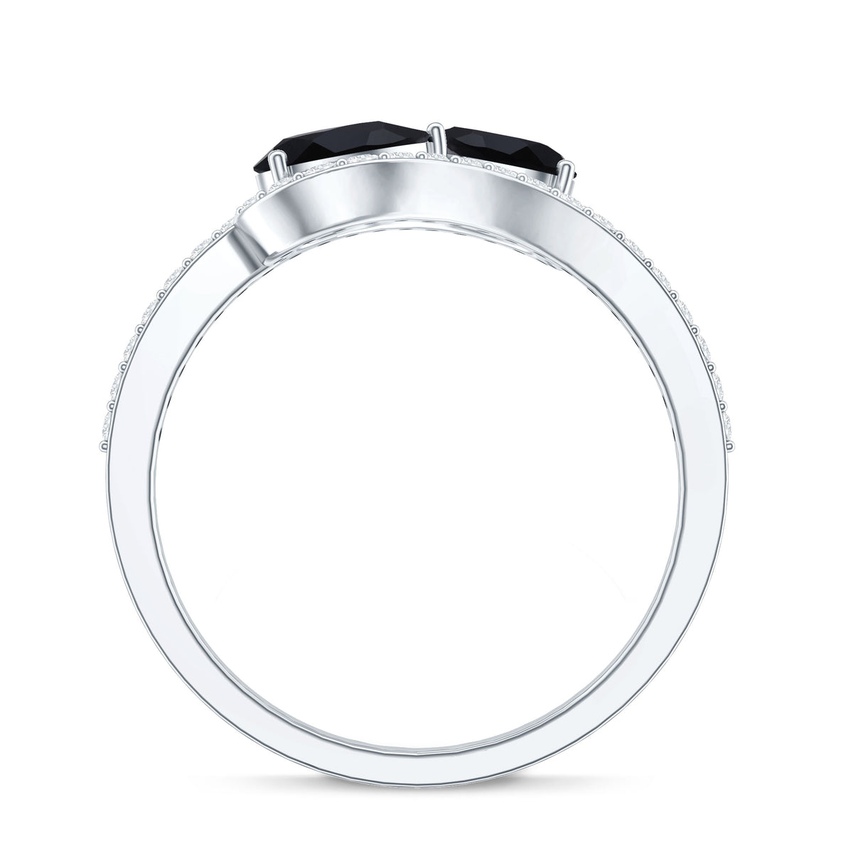 Pear Cut Black Onyx Two Stone Engagement Ring with Diamond AAA - Rosec Jewels