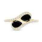 Pear Cut Black Onyx Two Stone Engagement Ring with Diamond AAA - Rosec Jewels