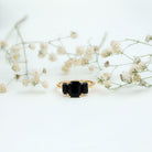 Emerald Cut Black Onyx Three Stone Engagement Ring AAA - Rosec Jewels