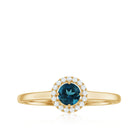 5mm London Blue Topaz Promise Ring with Diamond Halo AAA - Rosec Jewels