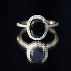 Certified 4.2 Carat Lab Grown Black and White Diamond Oval Engagement Ring with Halo AAAA ( Synthetic ) - Rosec Jewels