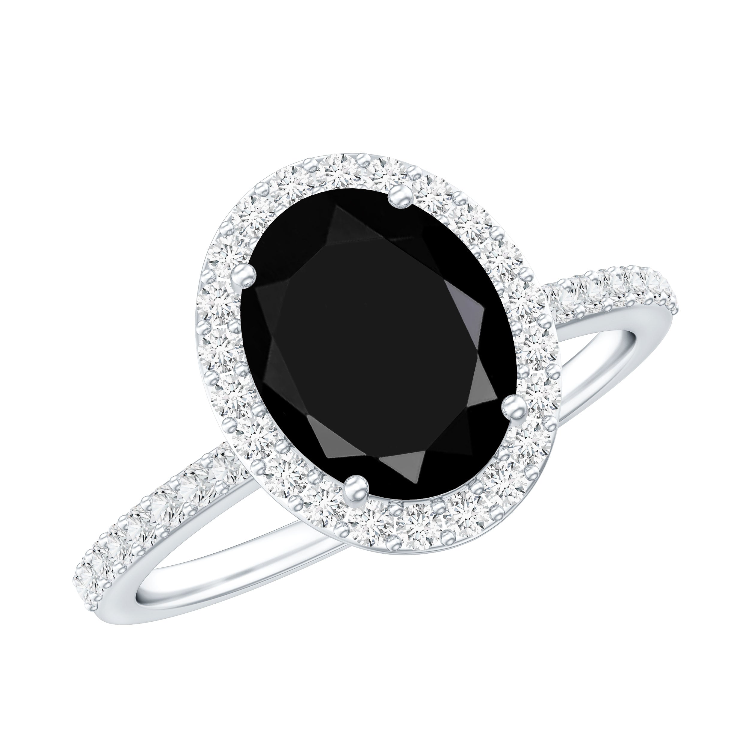 Certified 4.2 Carat Lab Grown Black and White Diamond Oval Engagement Ring with Halo AAAA ( Synthetic ) - Rosec Jewels