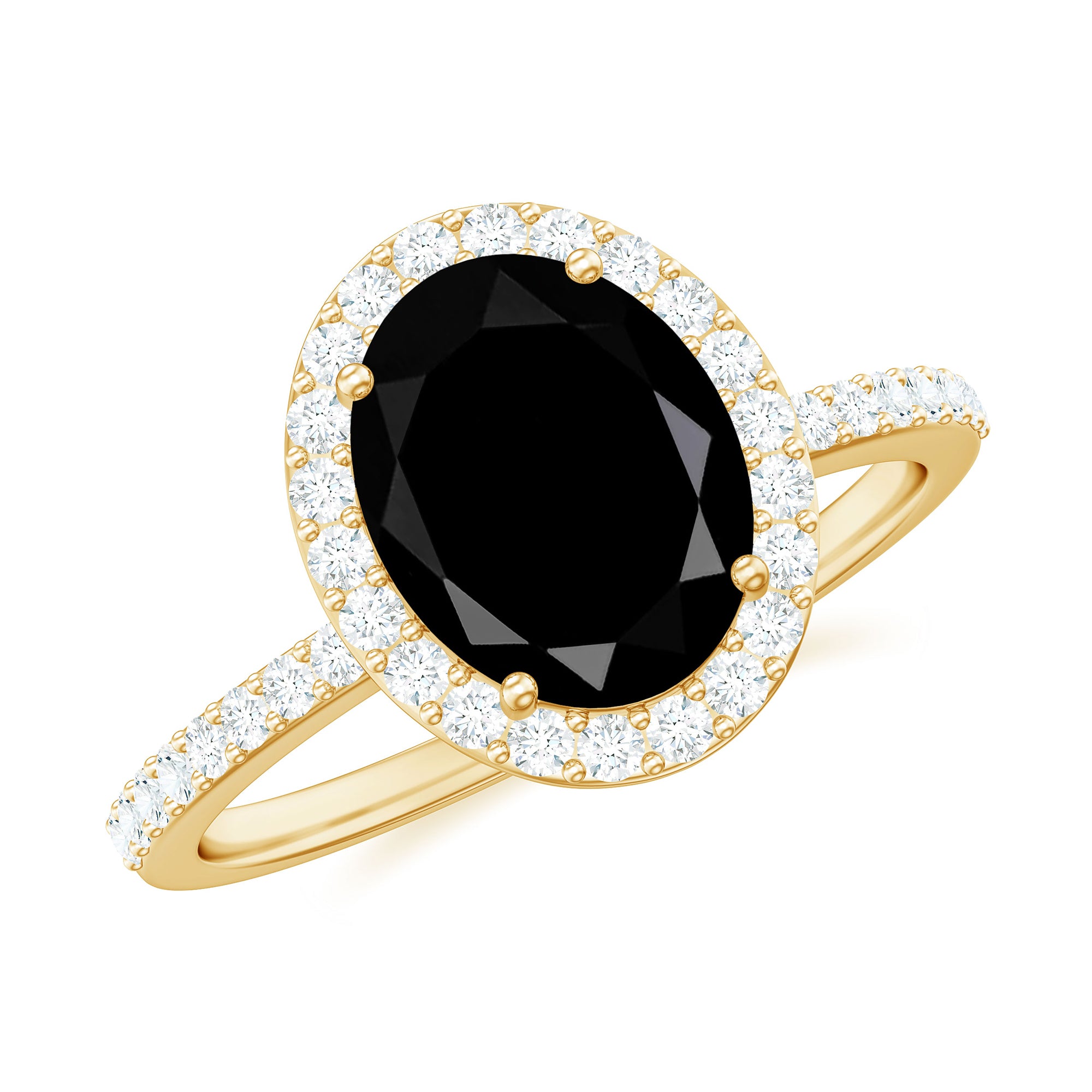 3 CT Oval Shape Created Black Diamond and Diamond Halo Engagement Ring Lab Created Black Diamond - ( AAAA ) - Quality - Rosec Jewels