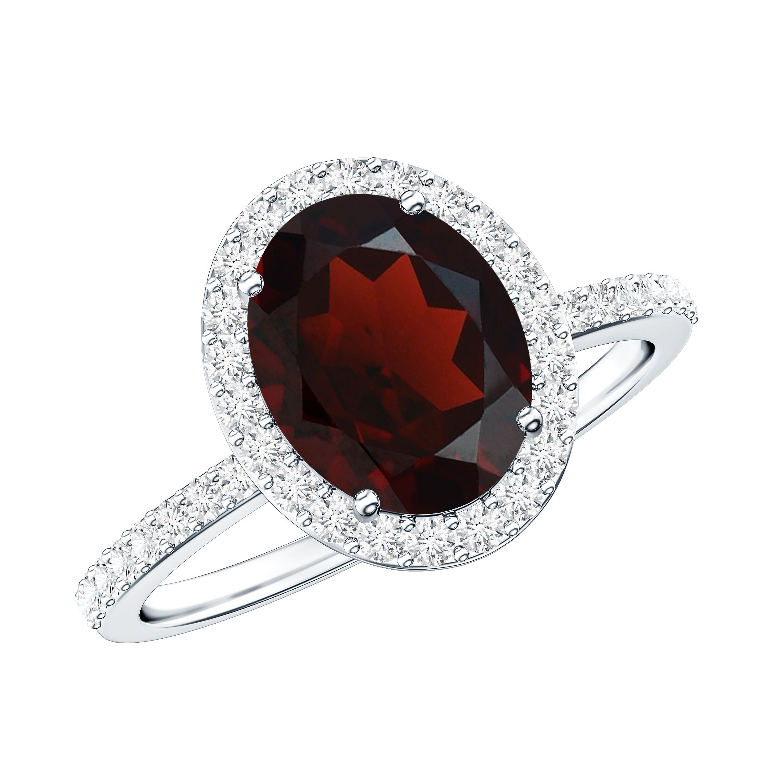 Certified Real 8X10mm Garnet Oval Engagement Ring with Diamond Halo AAA - Rosec Jewels