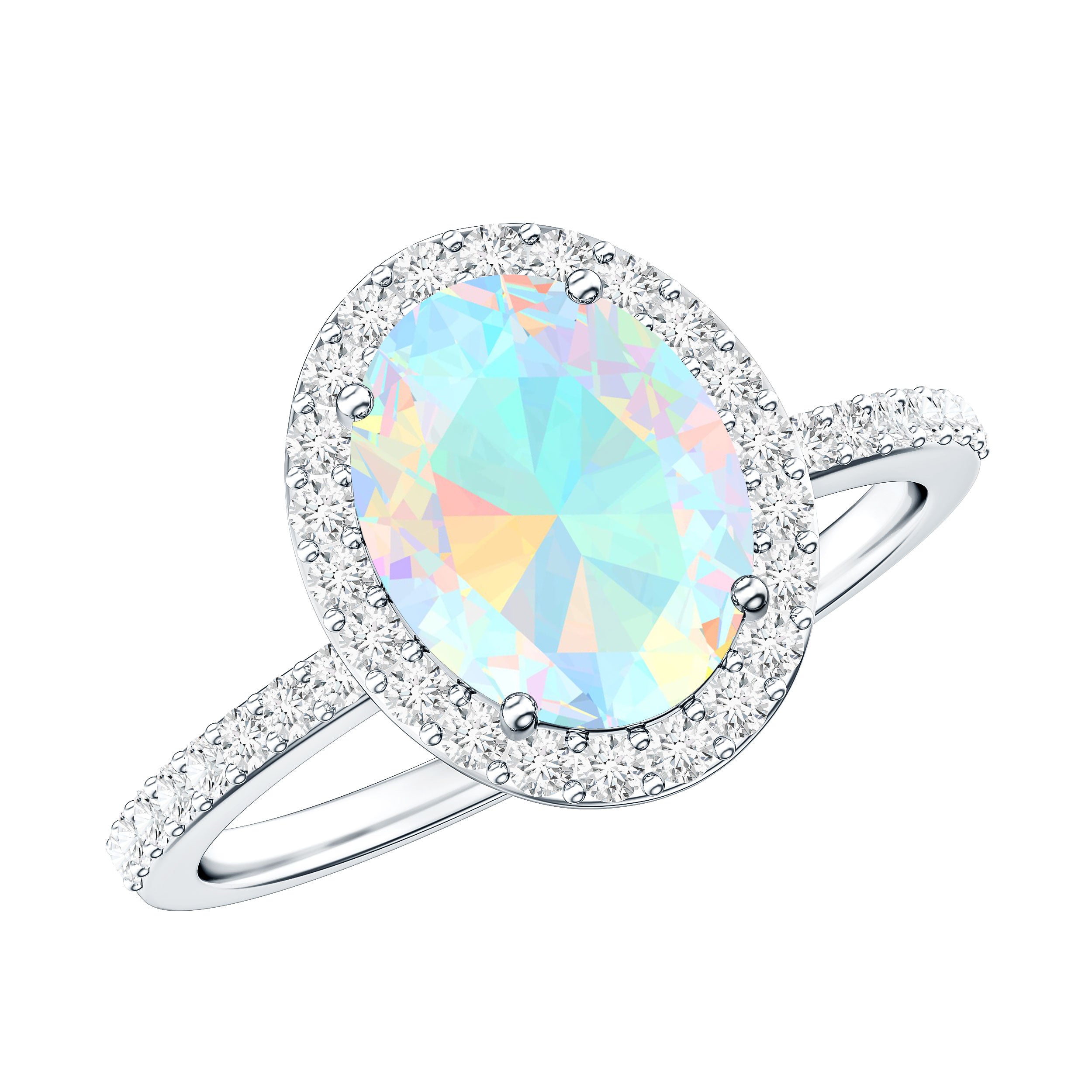 Certified Real 8X10 mm Ethiopian Opal Engagement Ring with Diamond Halo AAA - Rosec Jewels