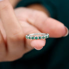 Round Shape Emerald Half Eternity Ring in Bezel Setting Emerald - ( AAA ) - Quality - Rosec Jewels