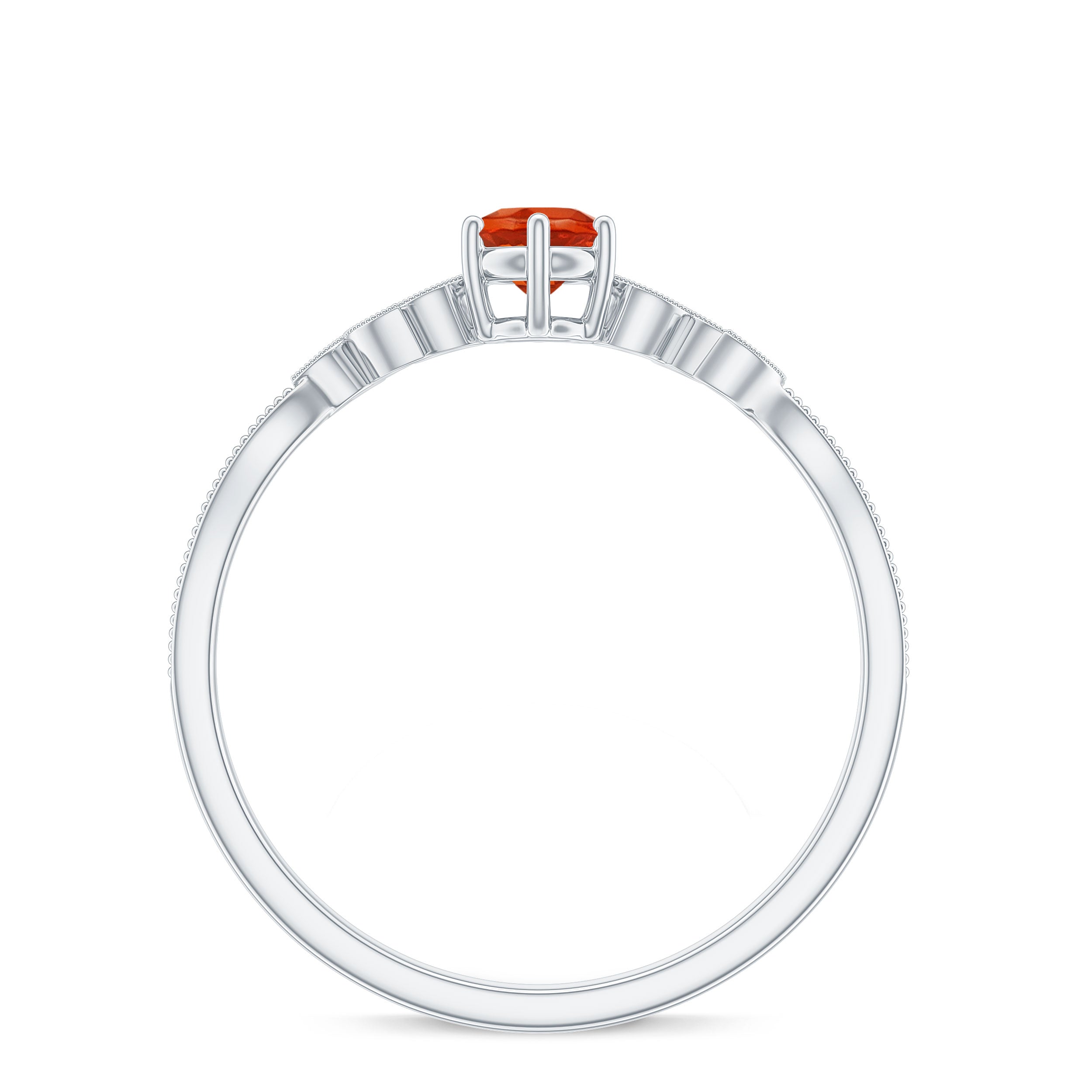 Rosec Jewels-Round Fire Opal Leaf Promise Ring with Diamond