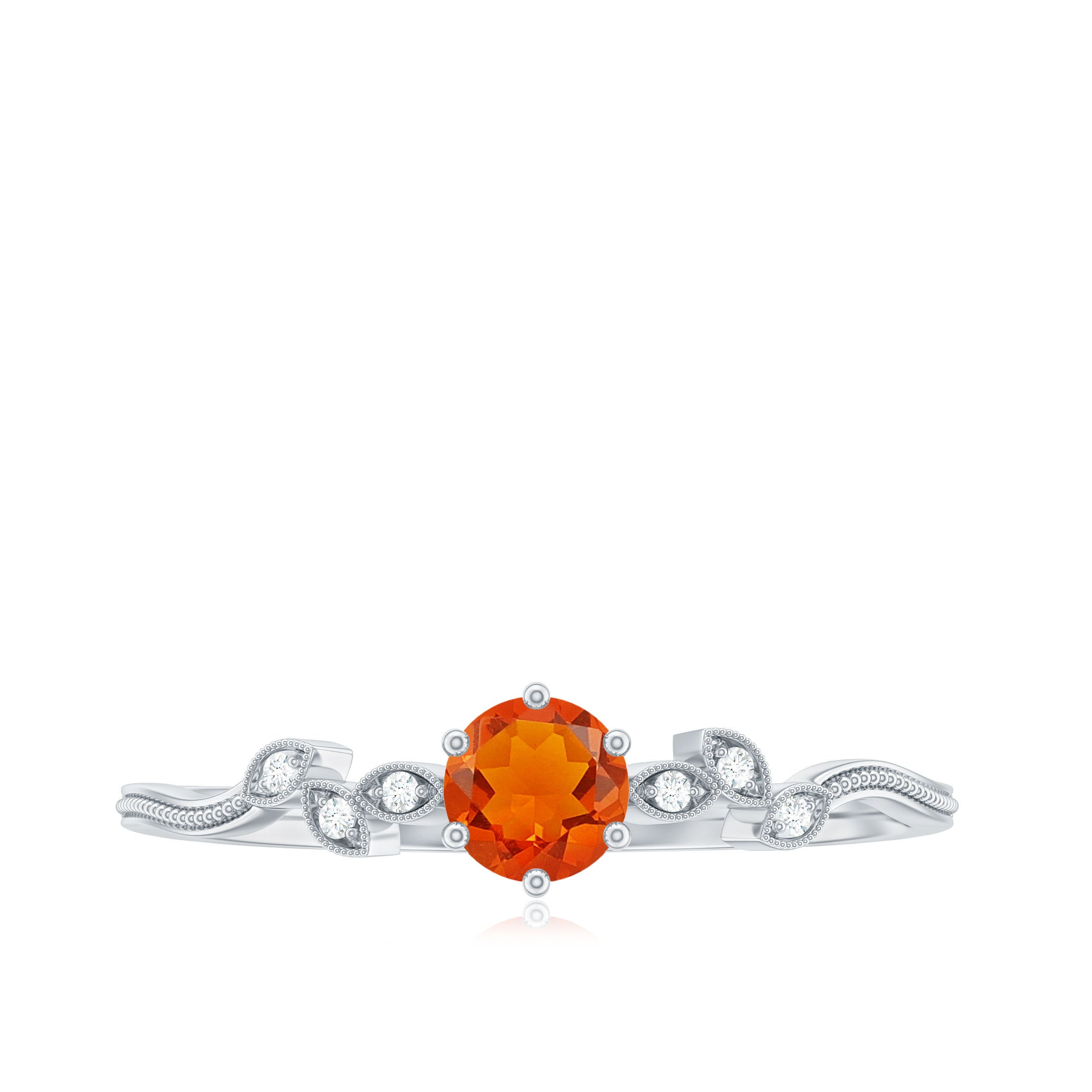 Rosec Jewels-Round Fire Opal Leaf Promise Ring with Diamond