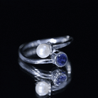 Lab Created Blue Sapphire and Pearl Toi Et Moi Ring AAA - Rosec Jewels
