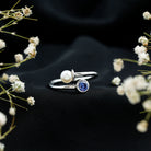 Lab Created Blue Sapphire and Pearl Toi Et Moi Ring AAA - Rosec Jewels