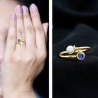 Lab Created Blue Sapphire and Pearl Toi Et Moi Ring AAA - Rosec Jewels