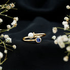 Lab Created Blue Sapphire and Pearl Toi Et Moi Ring AAA - Rosec Jewels