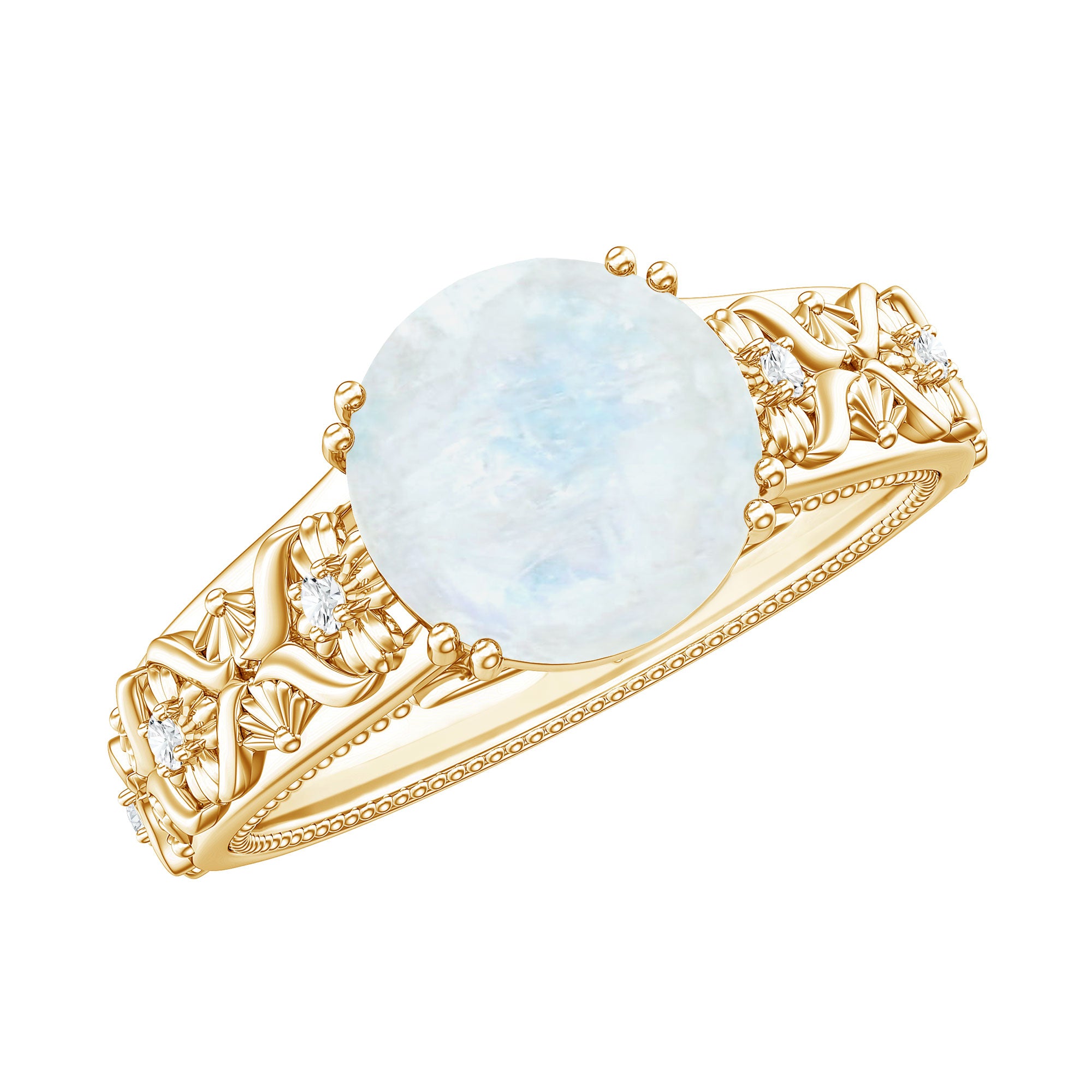 Vintage Style Moonstone and Diamond Flower Engagement Ring AAA - Rosec Jewels