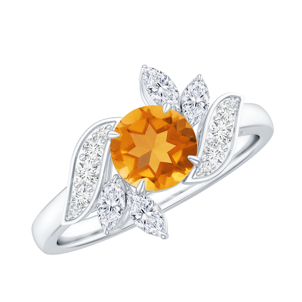 Certified Real 1.2 Carat Citrine Engagement Ring with Moissanite AAA - Rosec Jewels