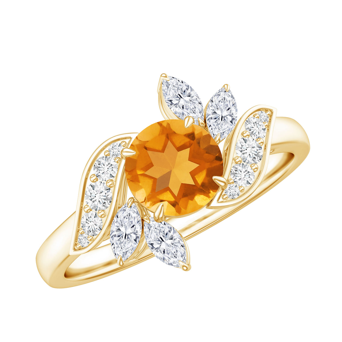 Certified Real 1.2 Carat Citrine Engagement Ring with Moissanite AAA - Rosec Jewels