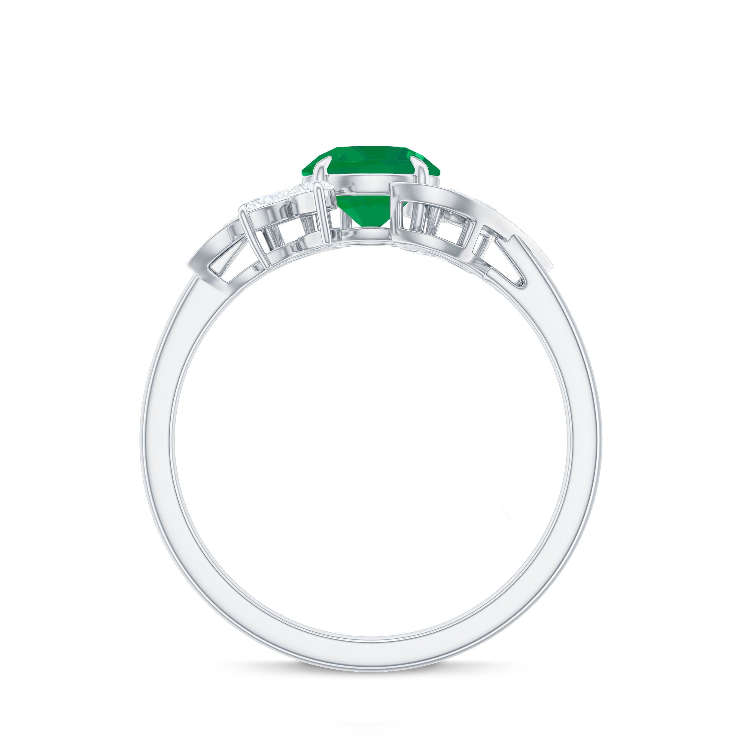 Natural 0.4 Carat Emerald Engagement Ring with Diamond AAA - Rosec Jewels