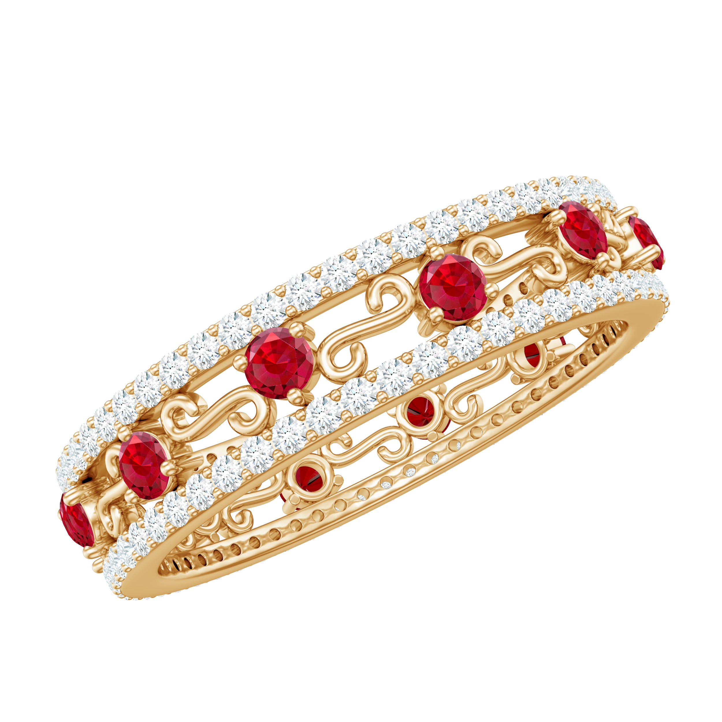 Classic Lab Created Ruby and Moissanite Eternity Wedding Band AAAA - Rosec Jewels