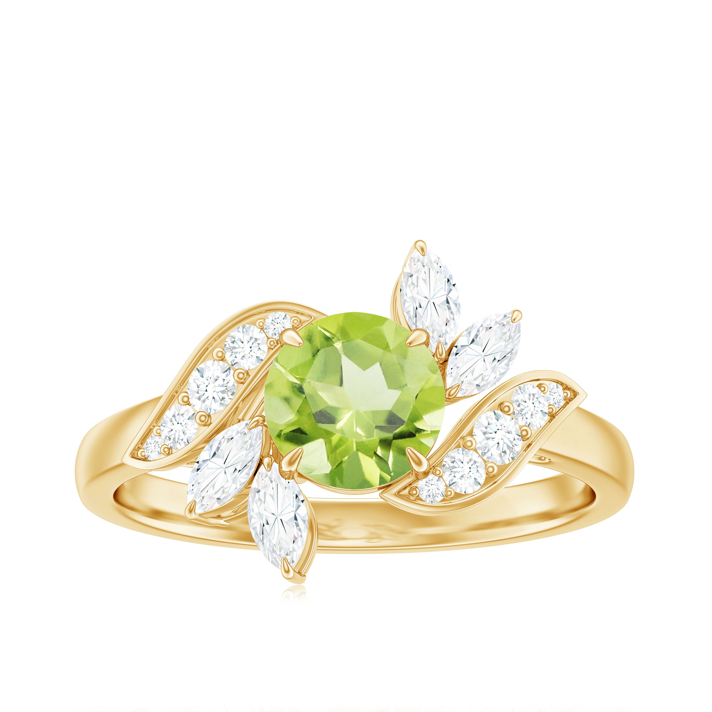 Nature Inspired 2 Carat Peridot Engagement Ring with Diamond AAA - Rosec Jewels