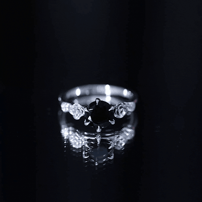 Natural Black Spinel Floral Engagement Ring with Diamond AAA - Rosec Jewels