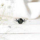 Natural Black Spinel Floral Engagement Ring with Diamond AAA - Rosec Jewels