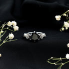 Natural Black Spinel Floral Engagement Ring with Diamond AAA - Rosec Jewels