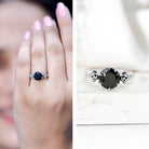 Natural Black Spinel Floral Engagement Ring with Diamond AAA - Rosec Jewels