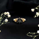Natural Black Spinel Floral Engagement Ring with Diamond AAA - Rosec Jewels