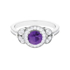 Vintage Looking Amethyst and Diamond Halo Engagement Ring AAA - Rosec Jewels
