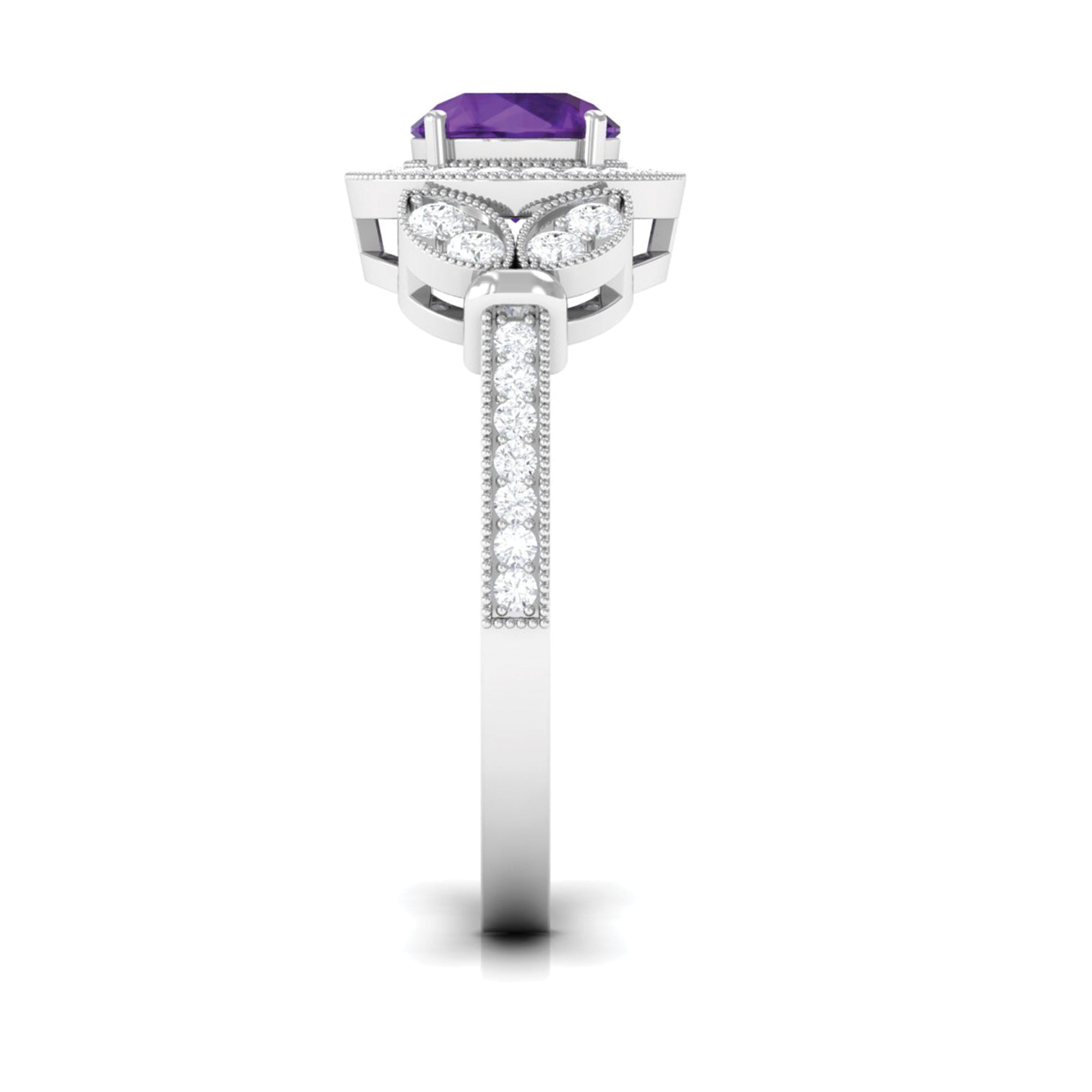 Vintage Looking Amethyst and Diamond Halo Engagement Ring AAA - Rosec Jewels